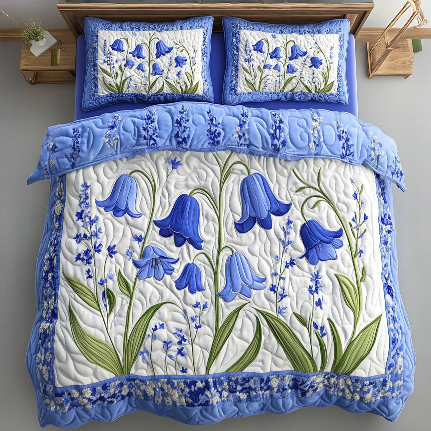 Bluebell Cascade Quilted Bedding Set Duvet Cover Bed Sheet Set Flower Presents Bluebell Cascade Quilted Bedding Set Duvet Cover Bed Sheet Set Flower Presents