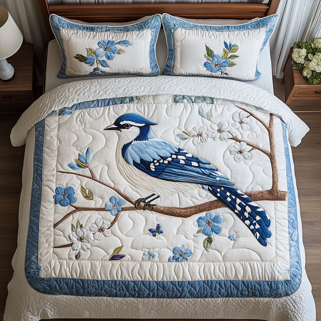 Bluebird Blossoms Quilted Bedding Set Duvet Cover Bedspread Christmas Floral Gifts