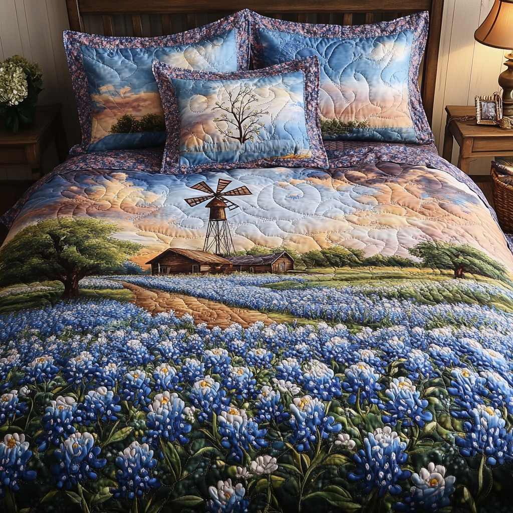 Bluebonnet Charm Quilted Bedding Set Duvet Cover Bedspread Texas Christmas Gifts Bluebonnet Charm Quilted Bedding Set Duvet Cover Bedspread Texas Christmas Gifts