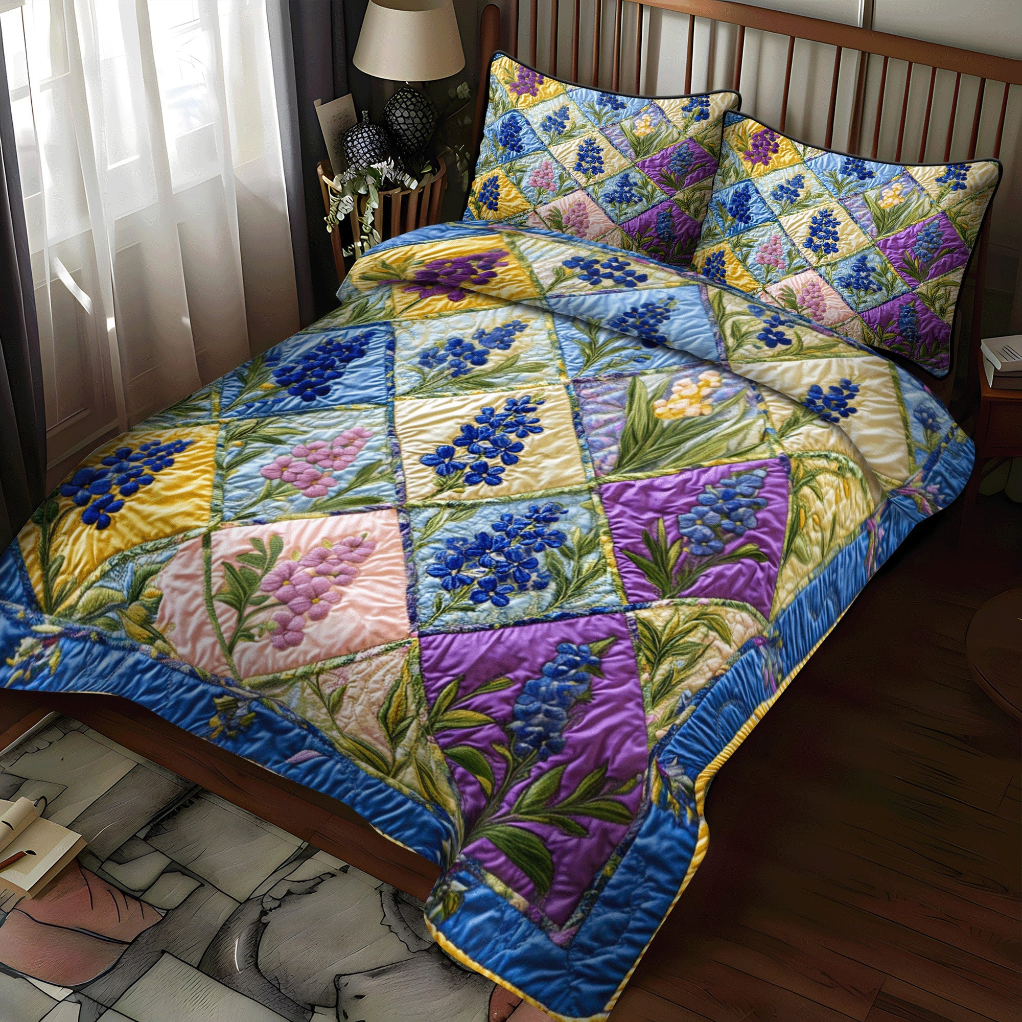 Bluebonnet Fields Quilted Bedding Set Duvet Cover Bedspread Texas Gift Ideas Bluebonnet Fields Quilted Bedding Set Duvet Cover Bedspread Texas Gift Ideas