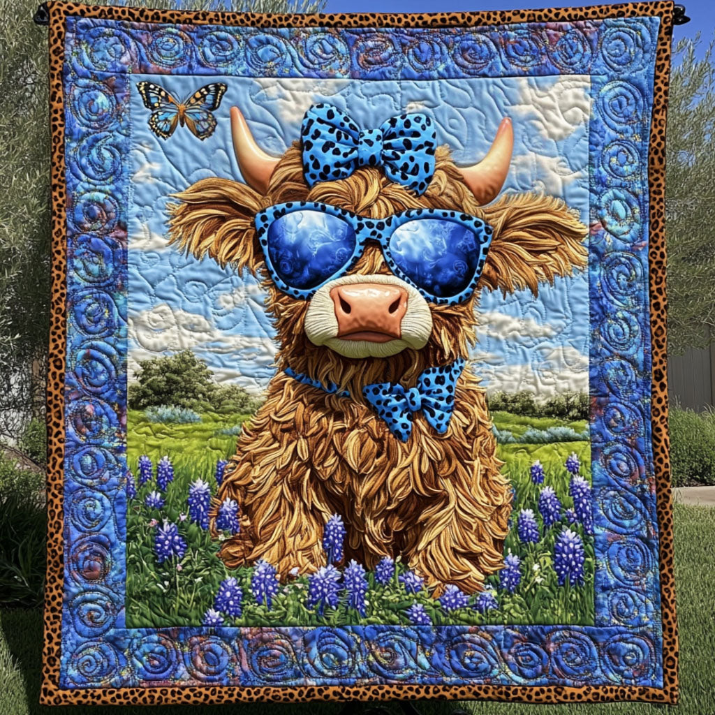 Bluebonnet Style Moo Quilted Blanket Cute Throw Blanket Highland Cow Presents Bluebonnet Style Moo Quilted Blanket Cute Throw Blanket Highland Cow Presents