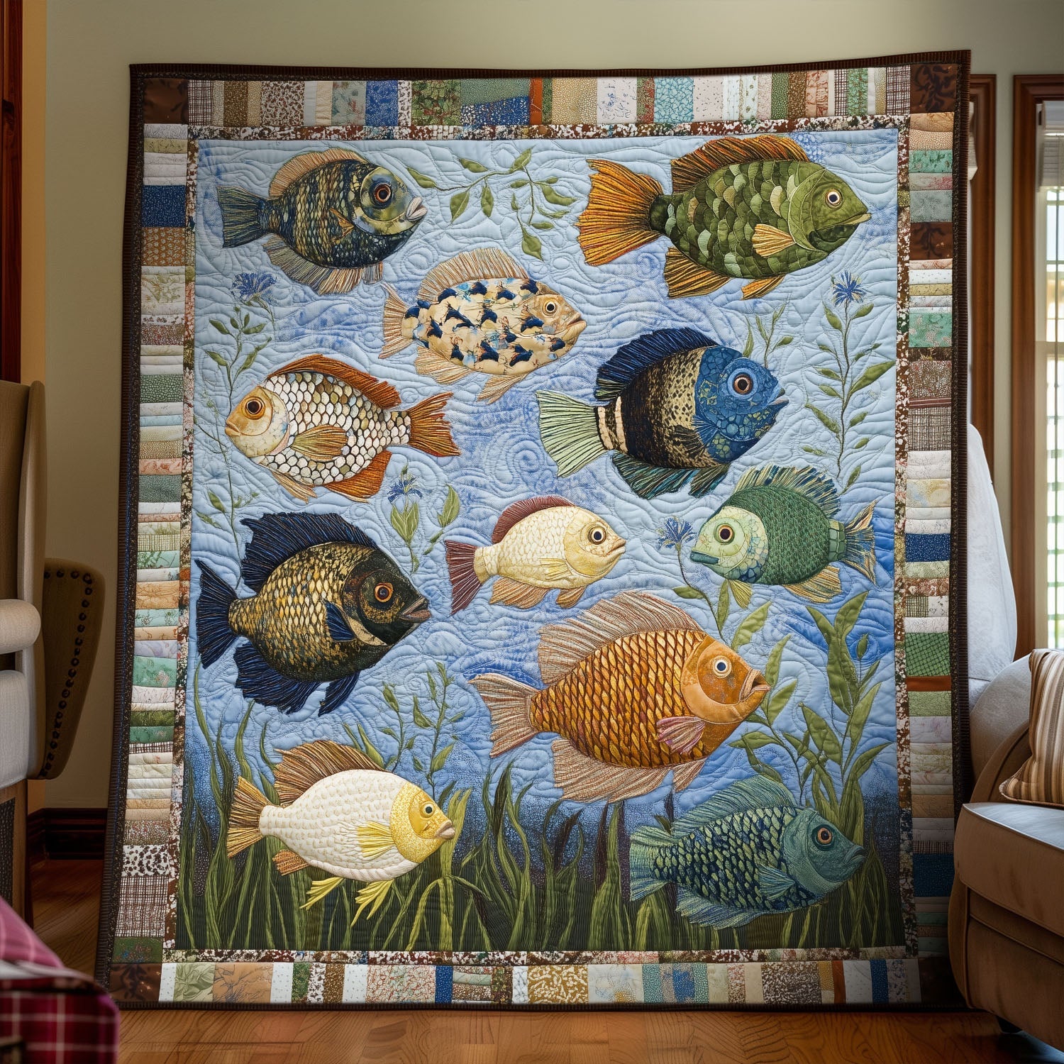 Bluegill Reflections Quilted Blanket Sofa Throw Blanket Gift Ideas For Fishing Lovers Bluegill Reflections Quilted Blanket Sofa Throw Blanket Gift Ideas For Fishing Lovers