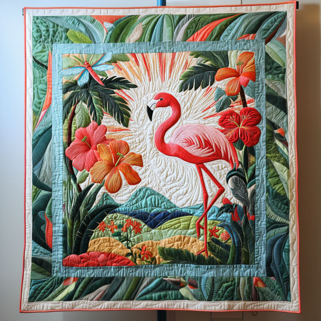 Blush in the Tropics Quilted Blanket Cute Colorful Blanket Gifts With Flamingos On Them Blush in the Tropics Quilted Blanket Cute Colorful Blanket Gifts With Flamingos On Them