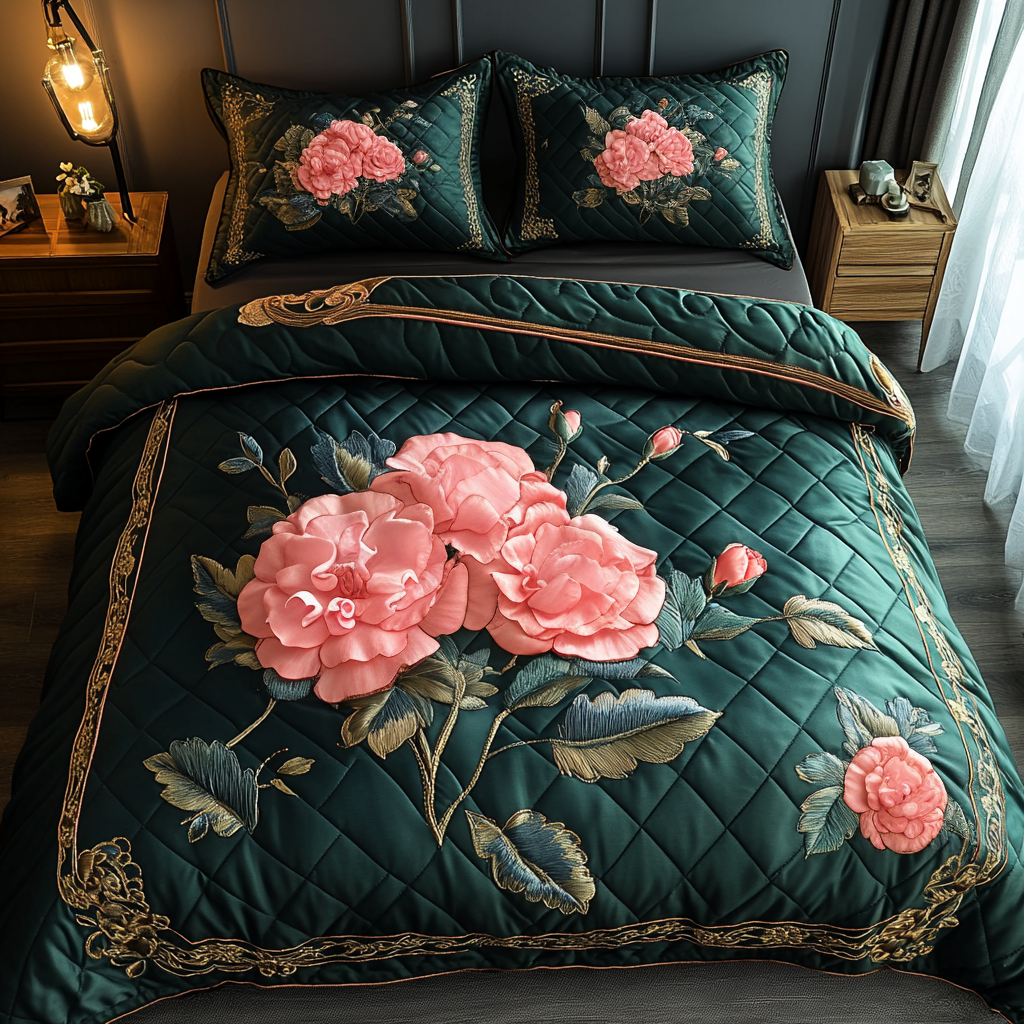 Blush Petals Quilted Bedding Set Duvet Cover Bedspread Gifts For Flower Lovers Blush Petals Quilted Bedding Set Duvet Cover Bedspread Gifts For Flower Lovers