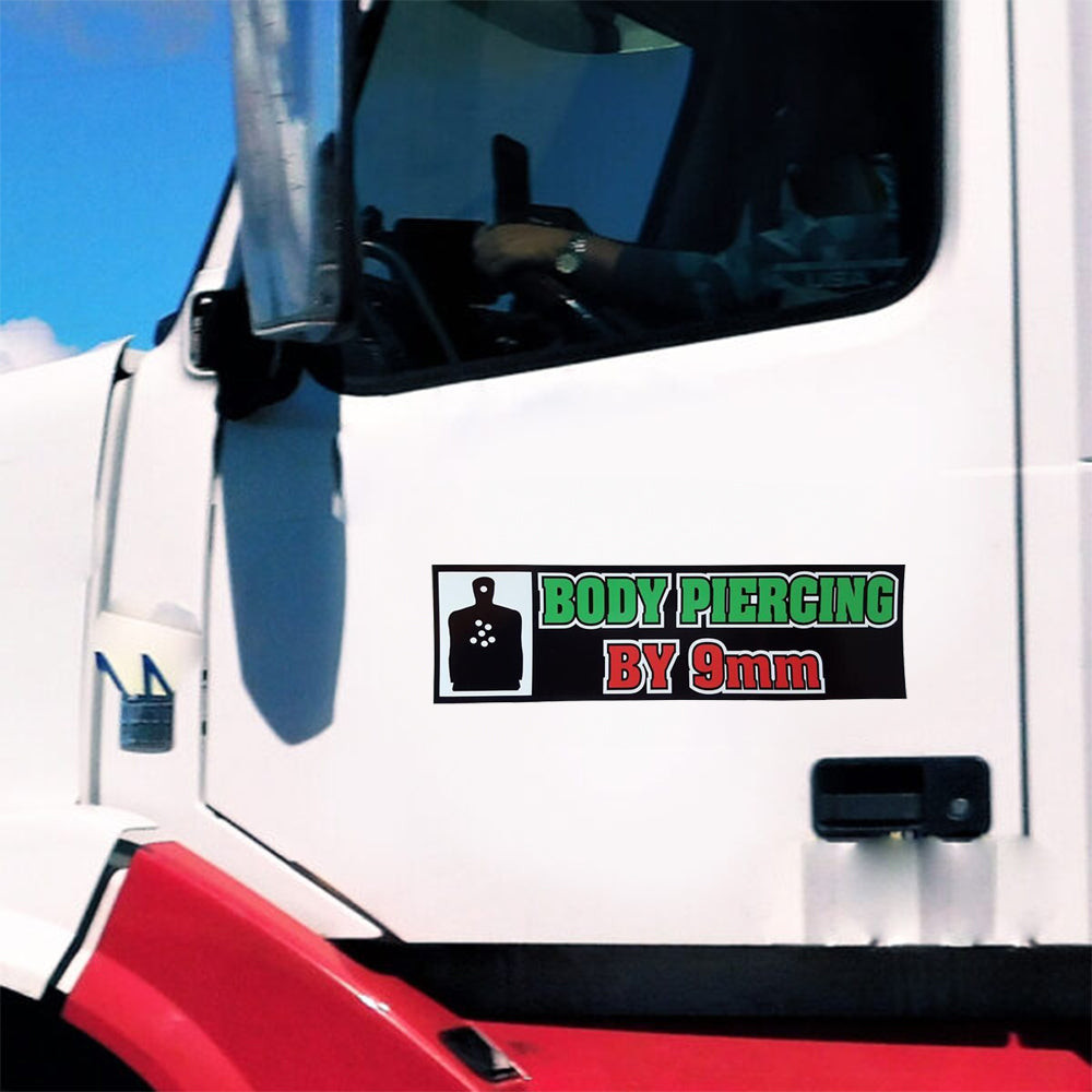 Body Piercing By 9mm Car Sticker Pro Gun Rights Funny Car Decal 2nd Amendment Merch