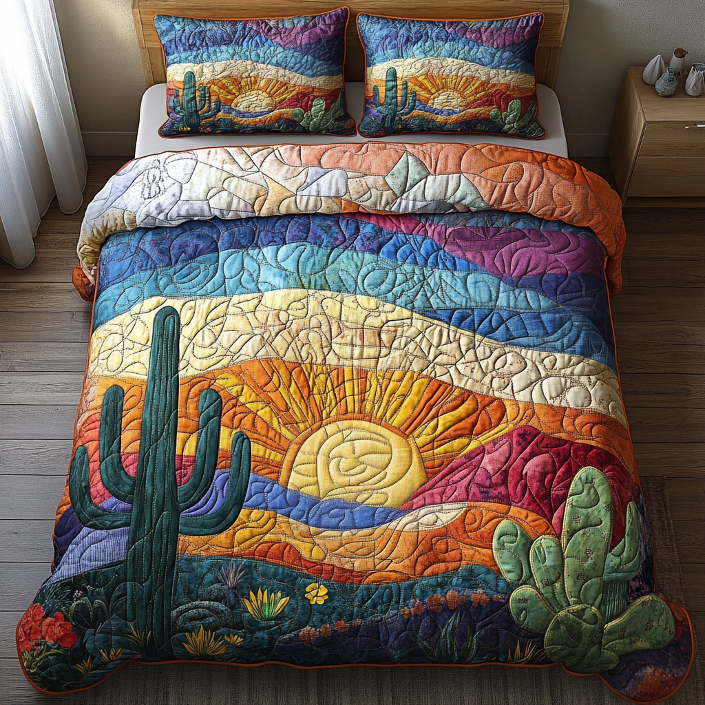 Boho Cactus Bliss Quilted Bedding Set Duvet Cover Bedspread Cactus Housewarming Gift Boho Cactus Bliss Quilted Bedding Set Duvet Cover Bedspread Cactus Housewarming Gift