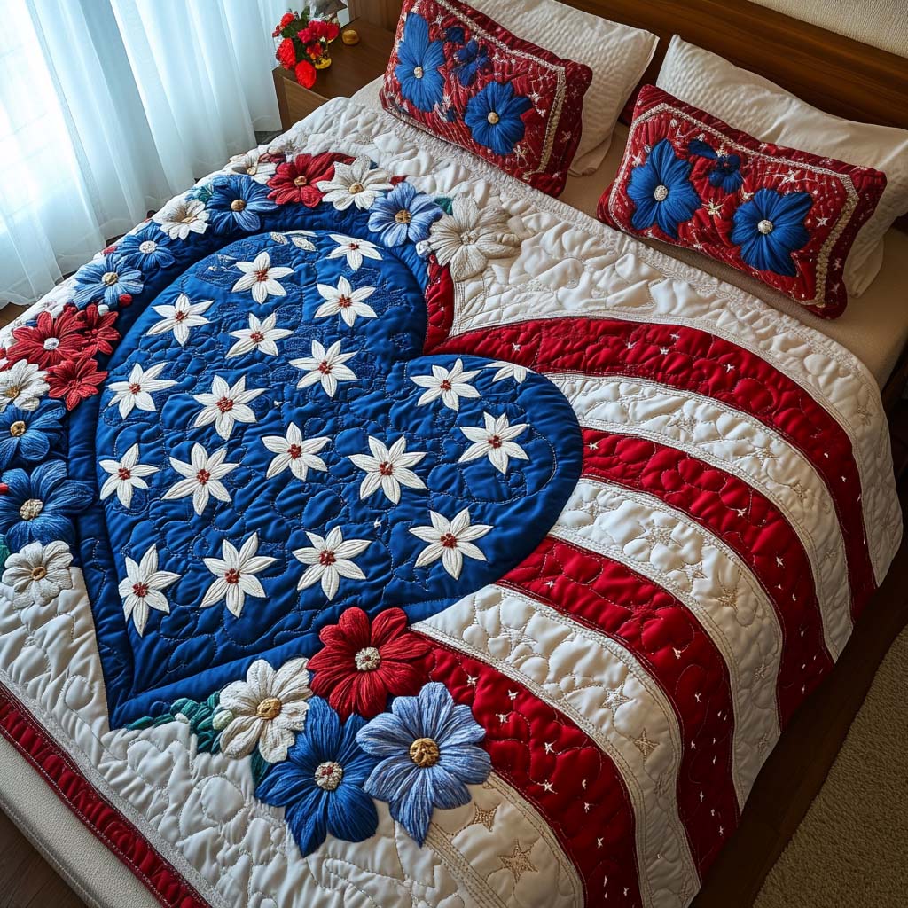 Bold and Blooming Quilted Bedding Set Duvet Cover Bedspreads Patriotic Gifts For Women