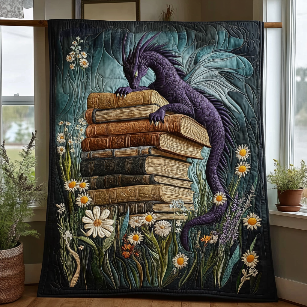 Book Guardian Quilted Blanket Cute Colorful Blanket Dragon Gifts For Men Book Guardian Quilted Blanket Cute Colorful Blanket Dragon Gifts For Men