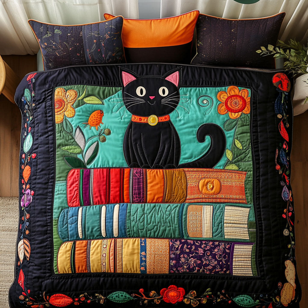 Bookish Black Cat Quilted Bedding Set Duvet Cover Bedspreads Gift Baskets For Cat Lovers Bookish Black Cat Quilted Bedding Set Duvet Cover Bedspreads Gift Baskets For Cat Lovers