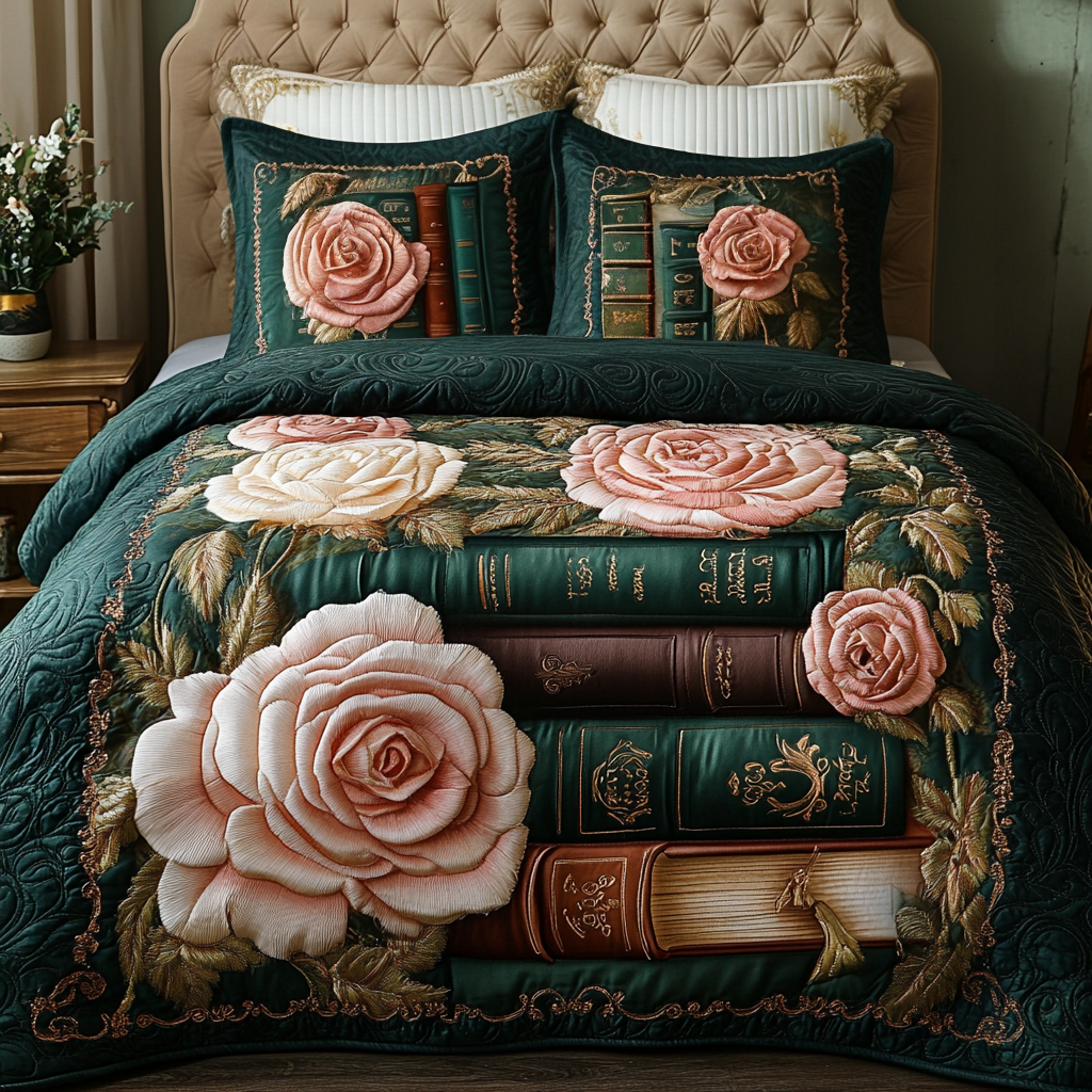 Bookish Blossoms Quilted Bedding Set Duvet Cover Merch Book Themed Gift Items Bookish Blossoms Quilted Bedding Set Duvet Cover Merch Book Themed Gift Items