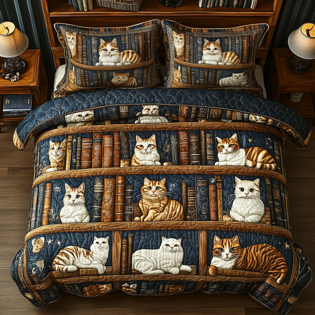 Bookish Whiskers Quilted Bedding Set Duvet Cover Bedspread Cat Presents For Cat Lovers Bookish Whiskers Quilted Bedding Set Duvet Cover Bedspread Cat Presents For Cat Lovers