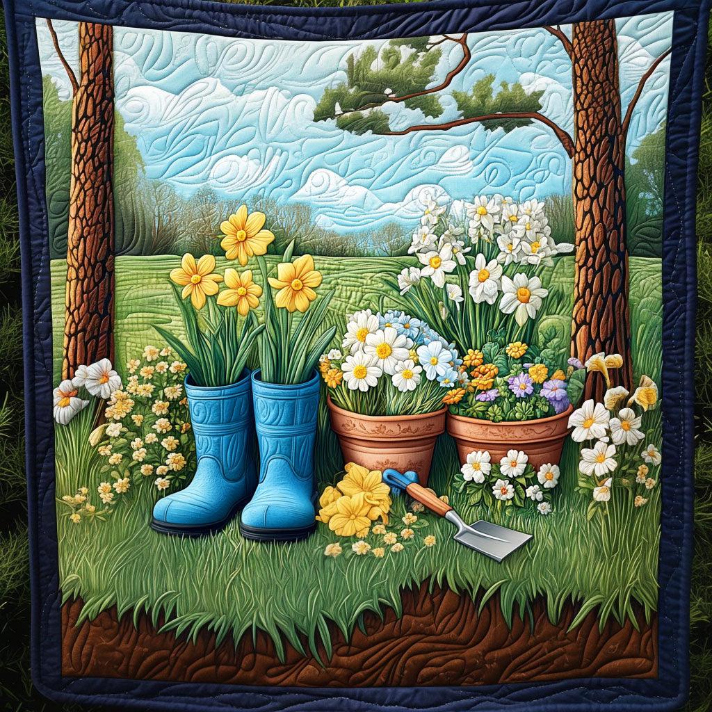 Boots and Blooms Quilted Blanket Cute Throw Blanket Gardening Lover Themed Gifts Boots and Blooms Quilted Blanket Cute Throw Blanket Gardening Lover Themed Gifts