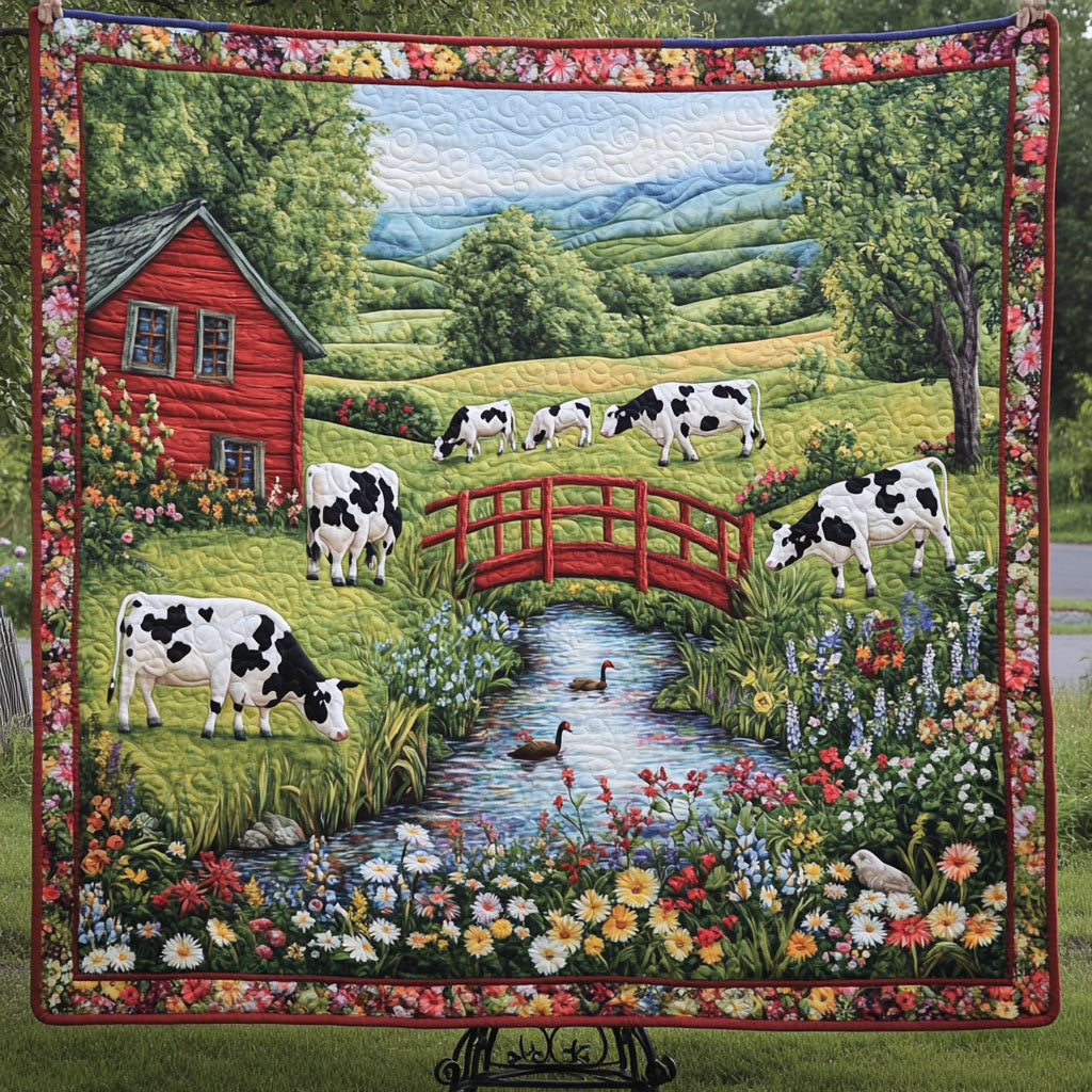 Bridge Over Meadows Quilted Blanket Cute Throw Blanket Cow Print Gifts For Her Bridge Over Meadows Quilted Blanket Cute Throw Blanket Cow Print Gifts For Her