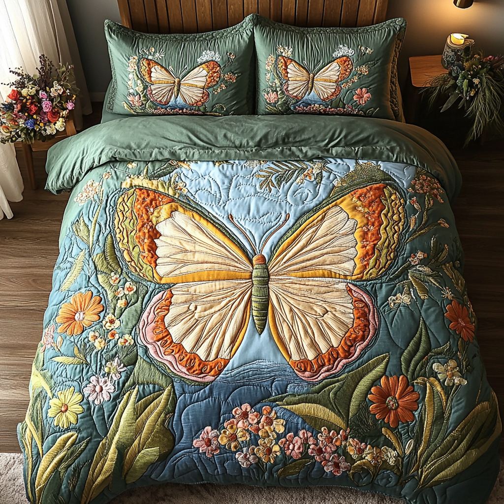 Butterfloral Retreat Quilted Bedding Set Duvet Cover Merch Butterfly Gifts For Ladies Butterfloral Retreat Quilted Bedding Set Duvet Cover Merch Butterfly Gifts For Ladies