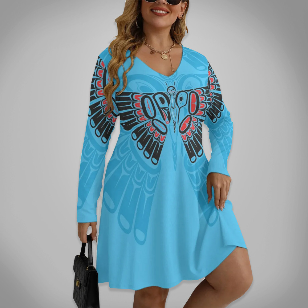 Butterfly Native American Women's V-neck Long Sleeve Dress Classy Dresses For Women Butterfly Native American Women's V-neck Long Sleeve Dress Classy Dresses For Women