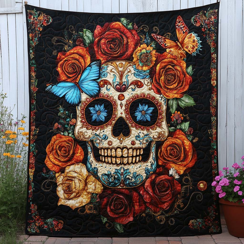 Butterfly Skull Bloom Quilted Blanket Nice Throw Blanket Sugar Skull Gifts For Him Butterfly Skull Bloom Quilted Blanket Nice Throw Blanket Sugar Skull Gifts For Him