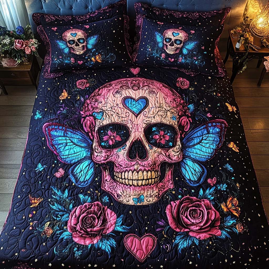 Butterfly Skull Love Quilted Bedding Set Duvet Cover Bed Sheet Set Cool Skull Gifts For Her Butterfly Skull Love Quilted Bedding Set Duvet Cover Bed Sheet Set Cool Skull Gifts For Her