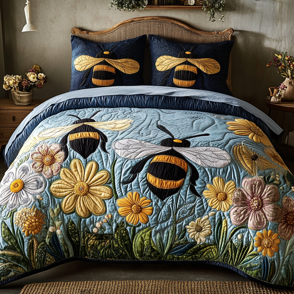 Buzz Bloom Quilted Bedding Set Duvet Cover Bed Sheet Set Best Gifts For Beekeepers Buzz Bloom Quilted Bedding Set Duvet Cover Bed Sheet Set Best Gifts For Beekeepers