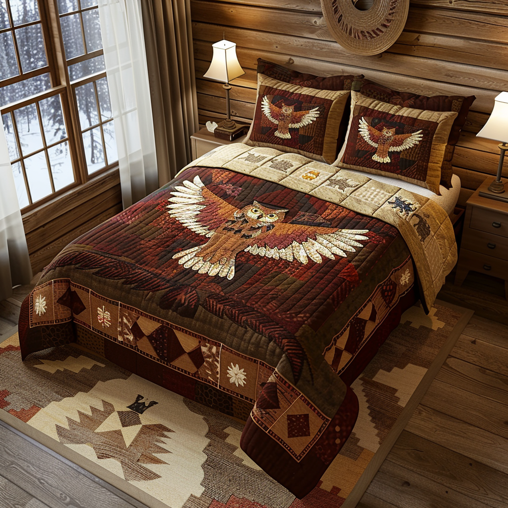 Cabin Owl Quilted Bedding Set Duvet Cover Merch Owl Gifts For Men Cabin Owl Quilted Bedding Set Duvet Cover Merch Owl Gifts For Men