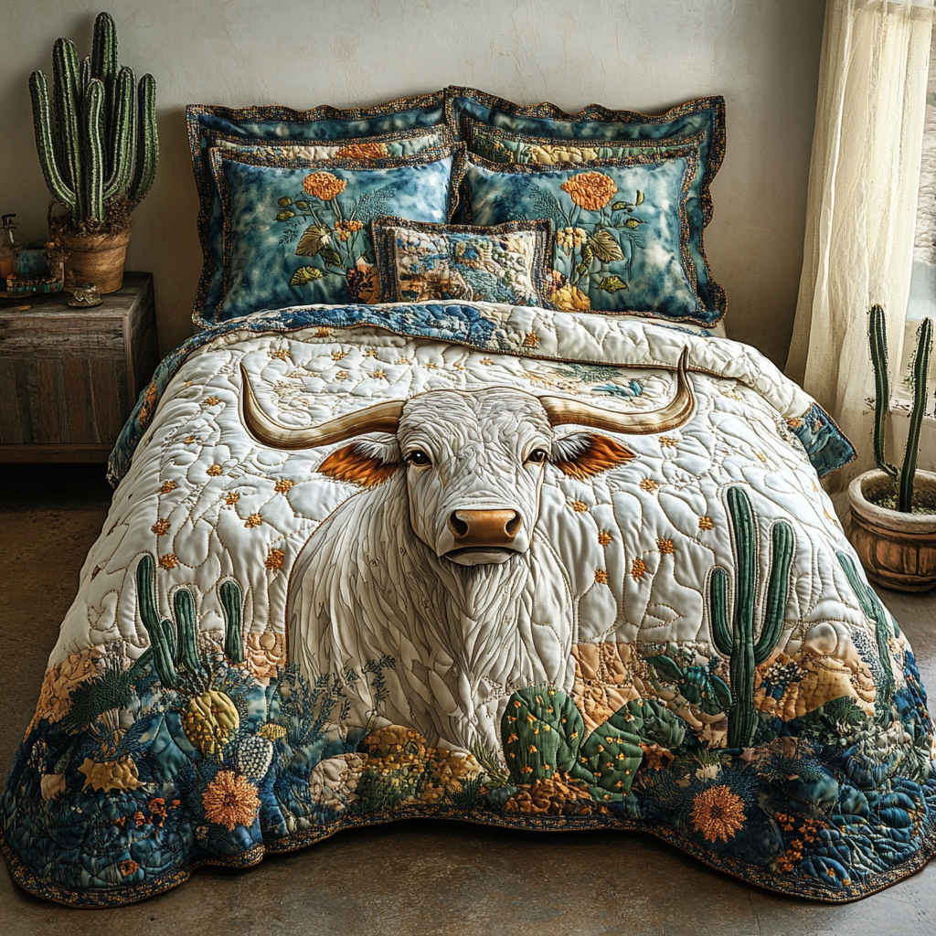 Cactus Longhorn Quilted Bedding Set Duvet Cover Bedspread Cool Texas Gifts Cactus Longhorn Quilted Bedding Set Duvet Cover Bedspread Cool Texas Gifts