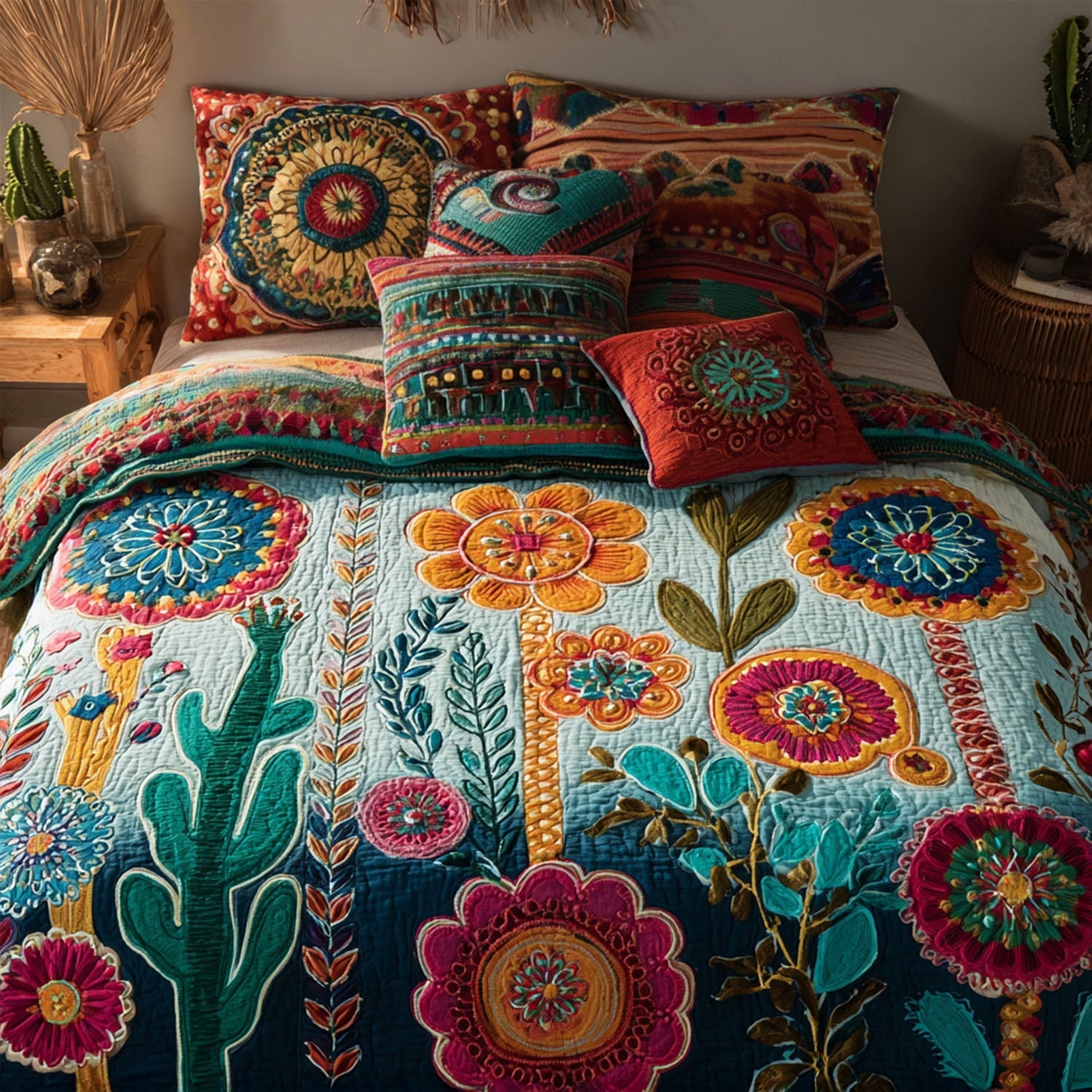 Cactus Spirit Quilted Bedding Set Duvet Cover Bed Sheet Set Unique Cactus Gifts Cactus Spirit Quilted Bedding Set Duvet Cover Bed Sheet Set Unique Cactus Gifts