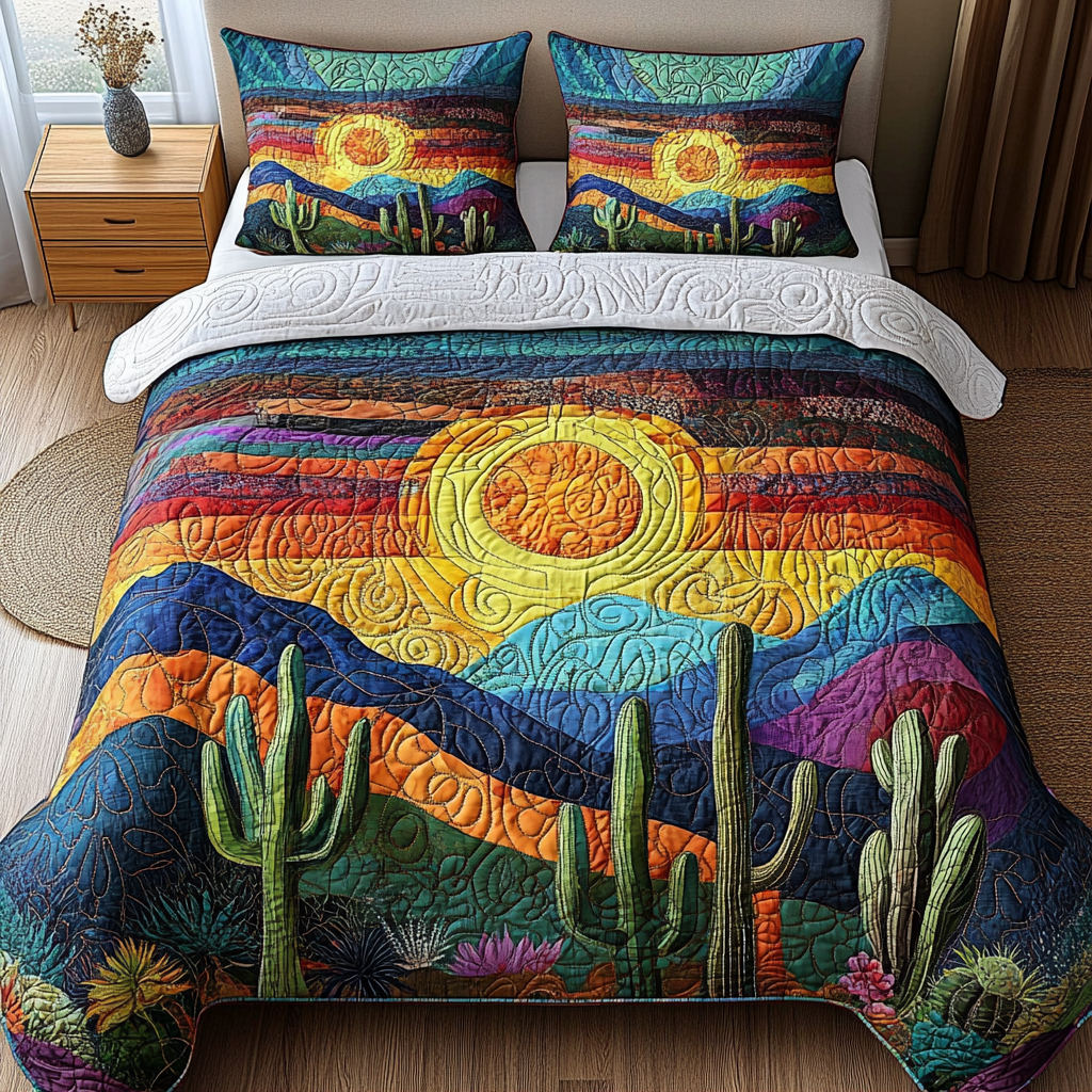 Cactus Sunset Quilted Bedding Set Duvet Cover Bedspread Cactus Themed Gifts Cactus Sunset Quilted Bedding Set Duvet Cover Bedspread Cactus Themed Gifts