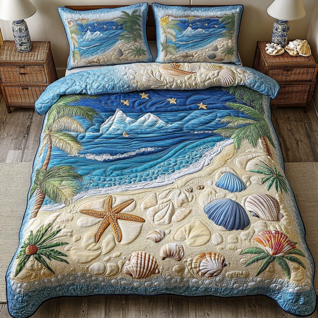 Calm Coast Quilted Bedding Set Duvet Cover Bed Sheet Set Beach Christmas Gifts Calm Coast Quilted Bedding Set Duvet Cover Bed Sheet Set Beach Christmas Gifts