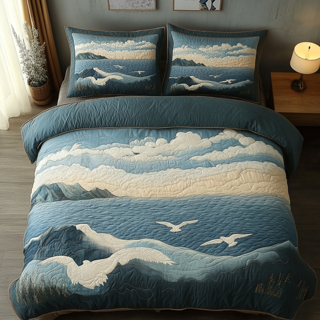 Calm Horizon Quilted Bedding Set Duvet Cover Bed Sheet Set Gifts For Someone Who Likes The Beach Calm Horizon Quilted Bedding Set Duvet Cover Bed Sheet Set Gifts For Someone Who Likes The Beach