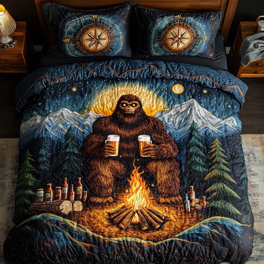 Campfire Cheers Quilted Bedding Set Duvet Cover Bed Sheet Set Bigfoot Gifts For Men Campfire Cheers Quilted Bedding Set Duvet Cover Bed Sheet Set Bigfoot Gifts For Men