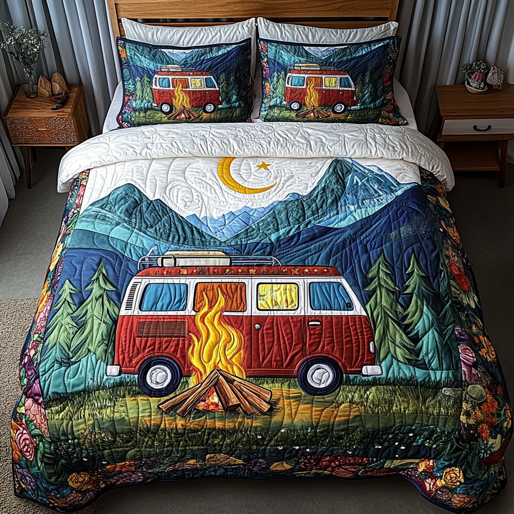 Campfire Tales Quilted Bedding Set Duvet Cover Bed Sheet Set Gift For Camper Owners Campfire Tales Quilted Bedding Set Duvet Cover Bed Sheet Set Gift For Camper Owners