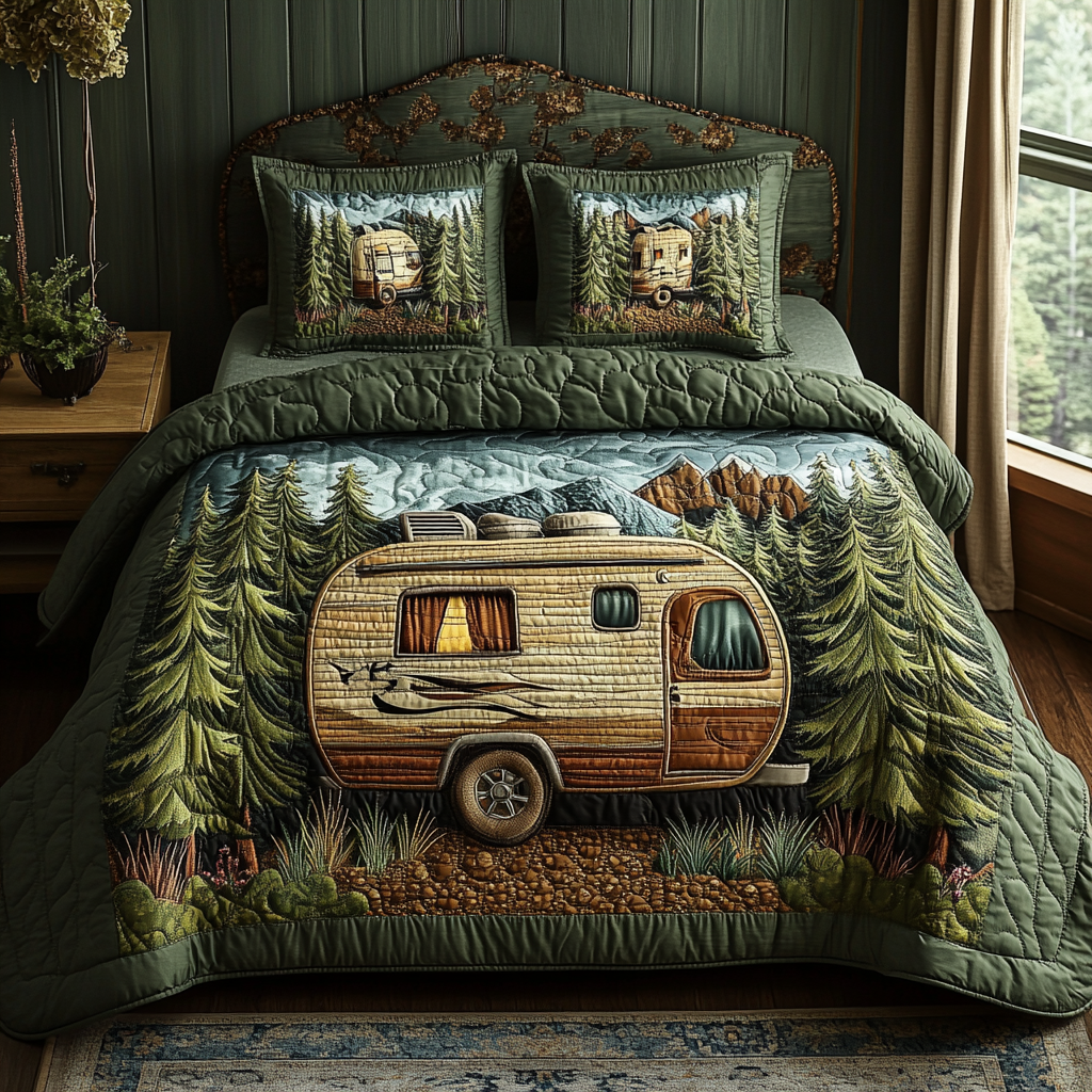 Camping RV Forest Charm Quilted Bedding Set Duvet Cover Merch Great Camping Gifts Camping RV Forest Charm Quilted Bedding Set Duvet Cover Merch Great Camping Gifts