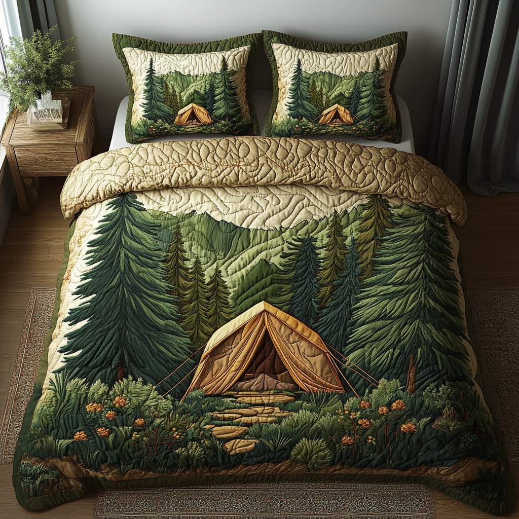 Camping Tent Forest Charm Quilted Bedding Set Duvet Cover Merch Best Camping Gifts 2025 Camping Tent Forest Charm Quilted Bedding Set Duvet Cover Merch Best Camping Gifts 2025