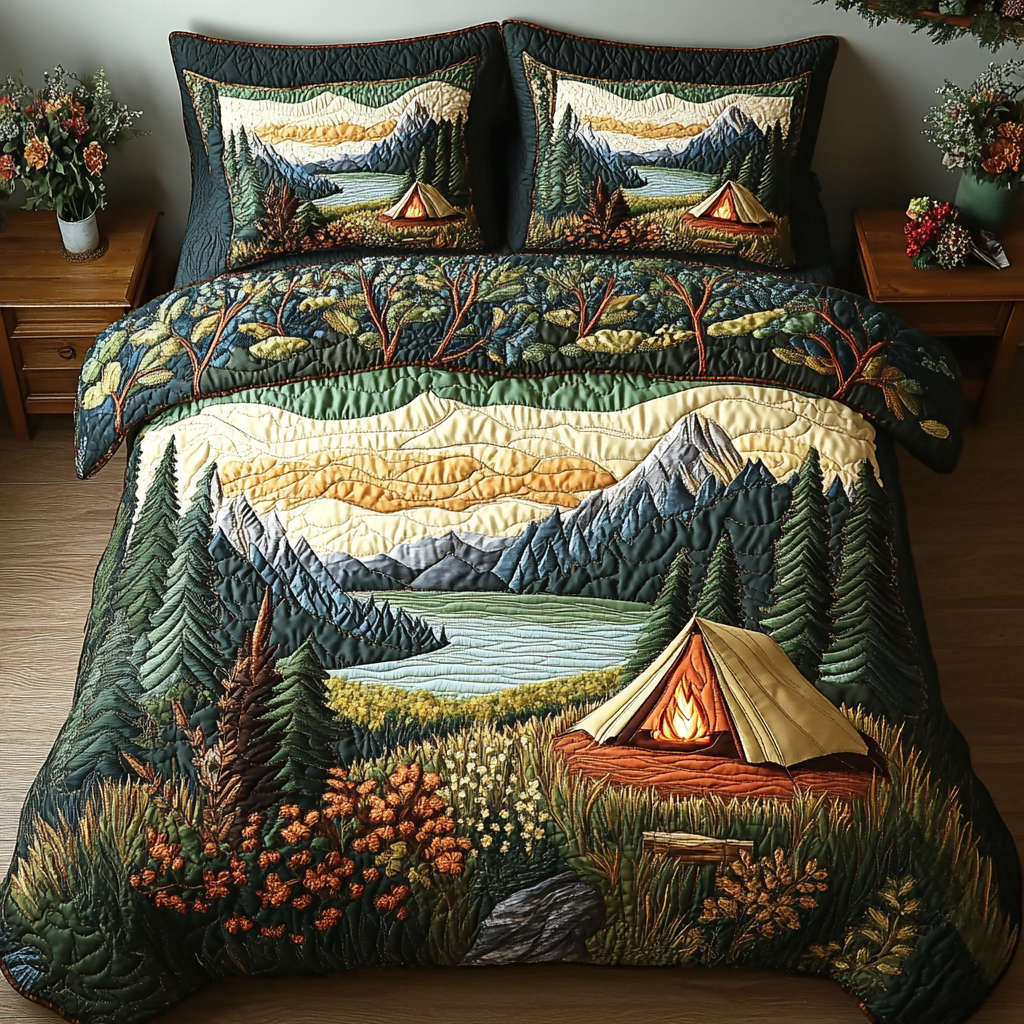 Camping Tent Forest Quilted Bedding Set Duvet Cover Merch Camping Gifts For Couples Camping Tent Forest Quilted Bedding Set Duvet Cover Merch Camping Gifts For Couples
