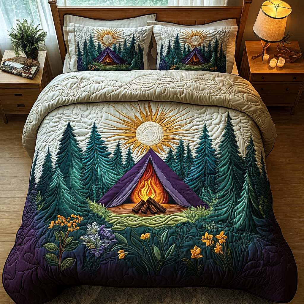 Camping Tent Sunshine Quilted Bedding Set Duvet Cover Merch Gifts For People With Campers Camping Tent Sunshine Quilted Bedding Set Duvet Cover Merch Gifts For People With Campers