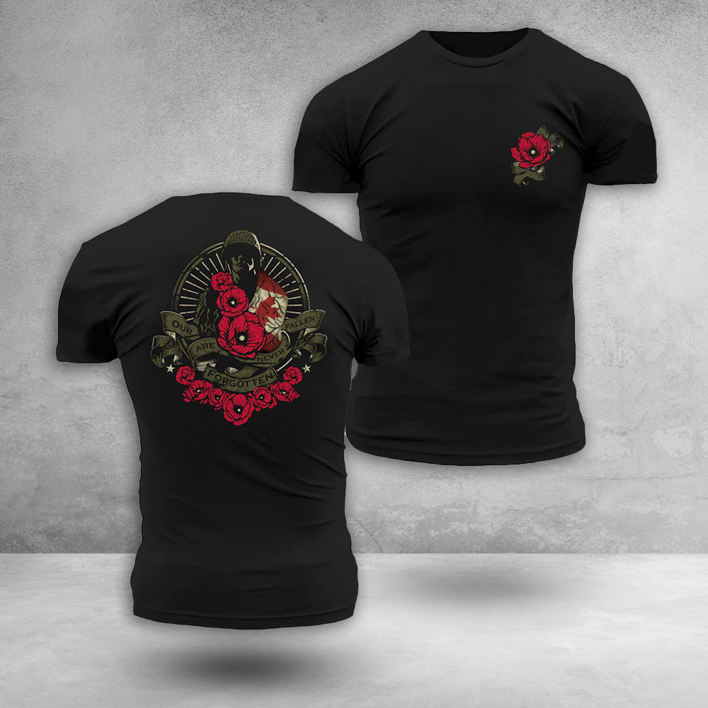 Canadian Soldier T-Shirt Red Poppy Lest We Forget Canada Apparel Canadian Soldier T-Shirt Red Poppy Lest We Forget Canada Apparel