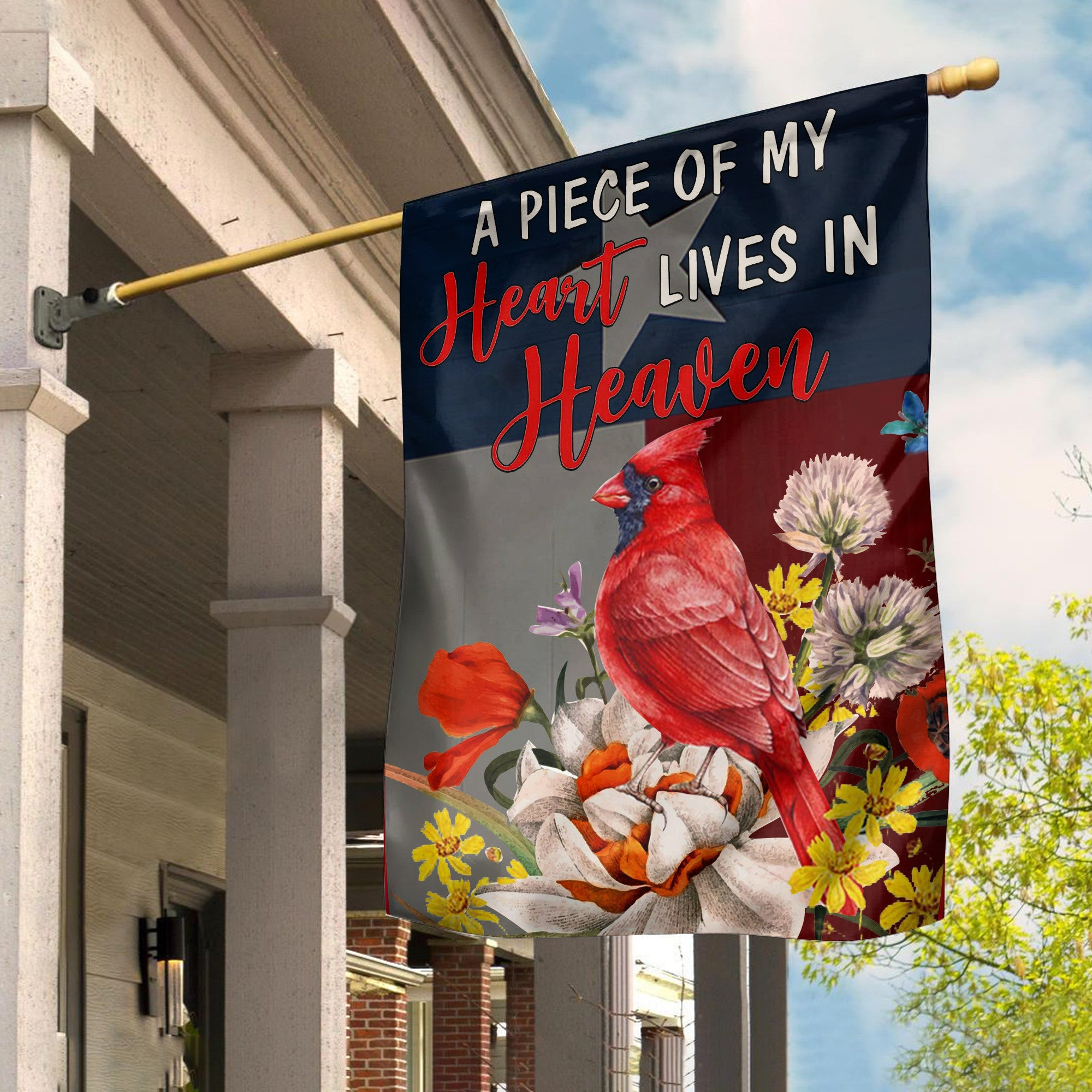 Cardinal A Piece Of My Heart Lives In Heaven Texas Flag Memorial Flag For Texans Home Decor