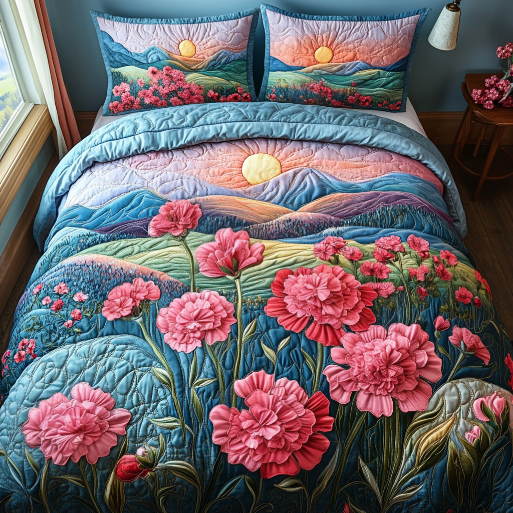 Carnation Dream Quilted Bedding Set Duvet Cover Bedspread Gifts For The Flower Lover Carnation Dream Quilted Bedding Set Duvet Cover Bedspread Gifts For The Flower Lover