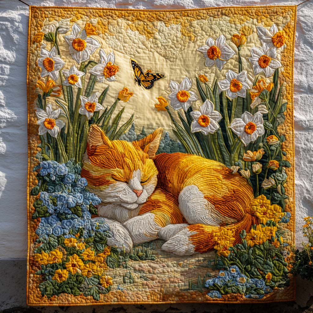 Cat Blossom Joy Quilted Blanket Cute Colorful Blanket Cat Themed Items