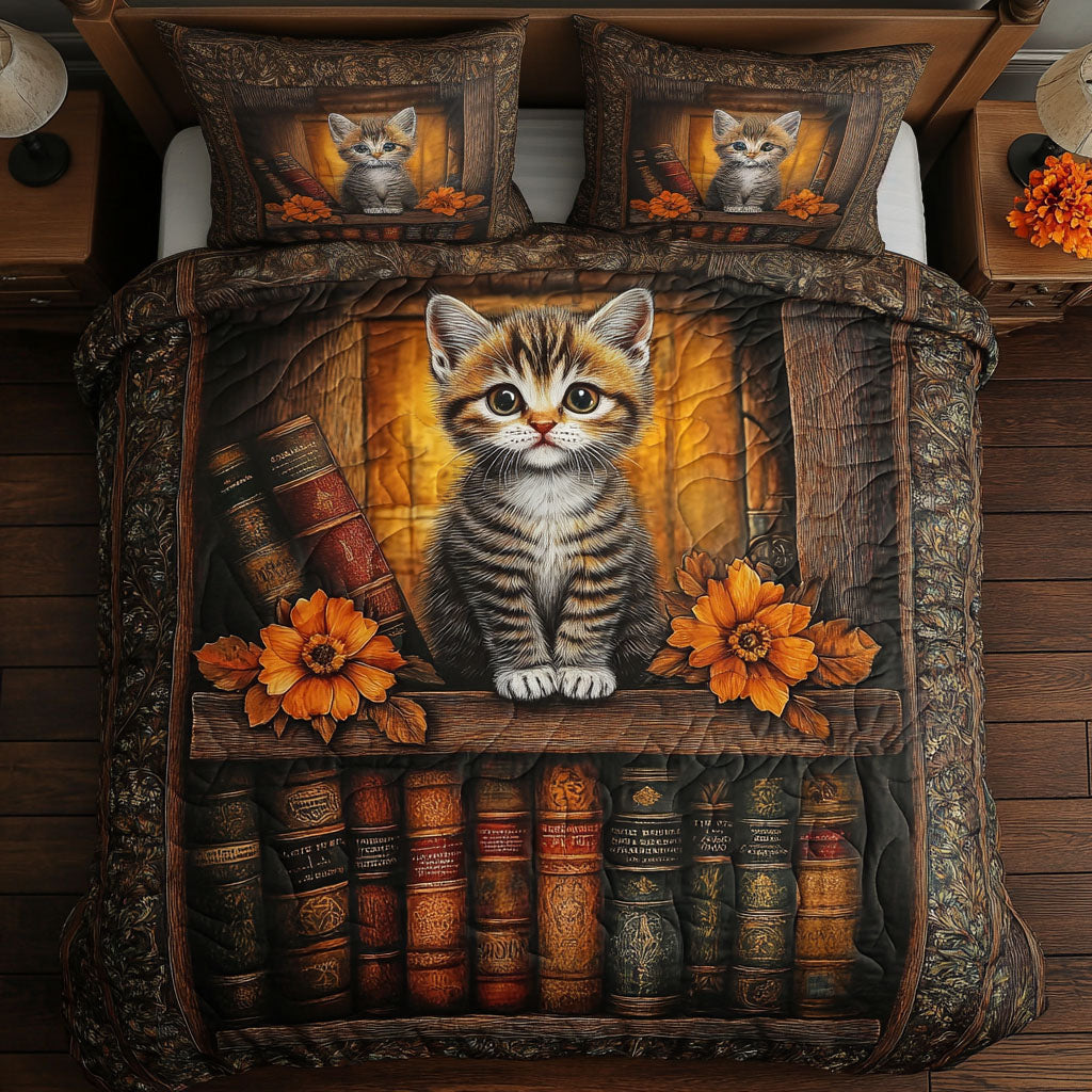 Cat Book Nook Quilted Bedding Set Duvet Cover Bed Sheet Set Best Cat Presents Cat Book Nook Quilted Bedding Set Duvet Cover Bed Sheet Set Best Cat Presents