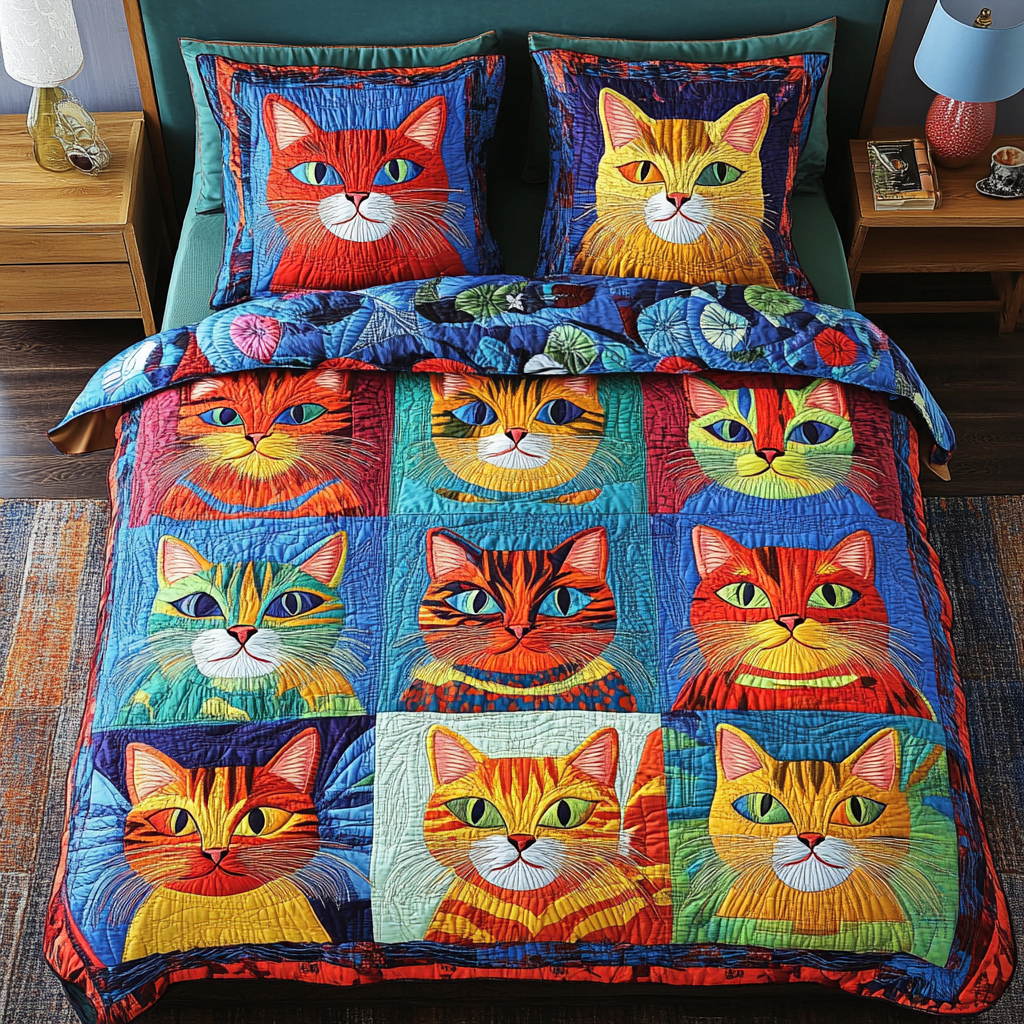 Cat Charm Quilted Bedding Set Duvet Cover Bed Sheet Set Weird Cat Gifts Cat Charm Quilted Bedding Set Duvet Cover Bed Sheet Set Weird Cat Gifts