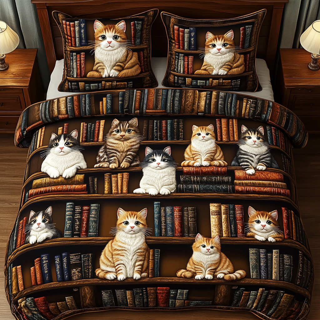 Cat Chronicles Quilted Bedding Set Duvet Cover Bedspread Cat Gifts Items Cat Chronicles Quilted Bedding Set Duvet Cover Bedspread Cat Gifts Items