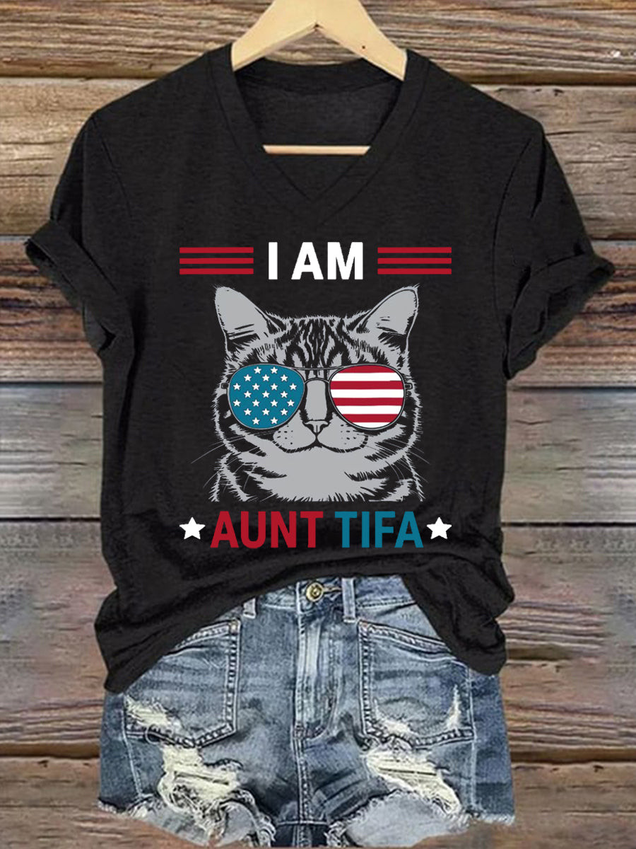 Cat I Am Aunt Tifa V-Neck Shirt No'Kings Shirt Pro Democracy Merch Gifts For Liberal Cat I Am Aunt Tifa V-Neck Shirt No'Kings Shirt Pro Democracy Merch Gifts For Liberal