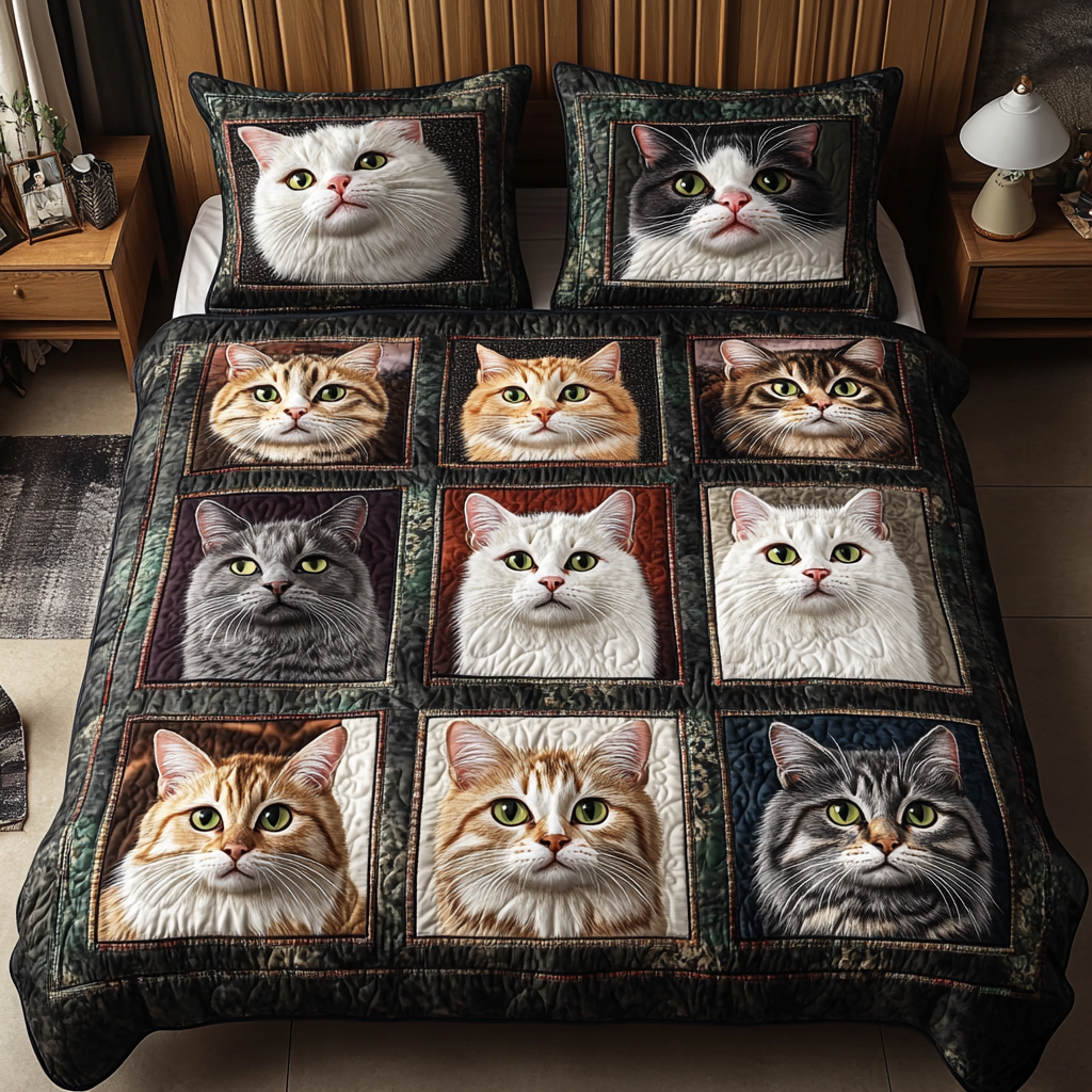 Cat Tales Quilted Bedding Set Duvet Cover Bed Sheet Set Cat Lady Gifts Cat Tales Quilted Bedding Set Duvet Cover Bed Sheet Set Cat Lady Gifts