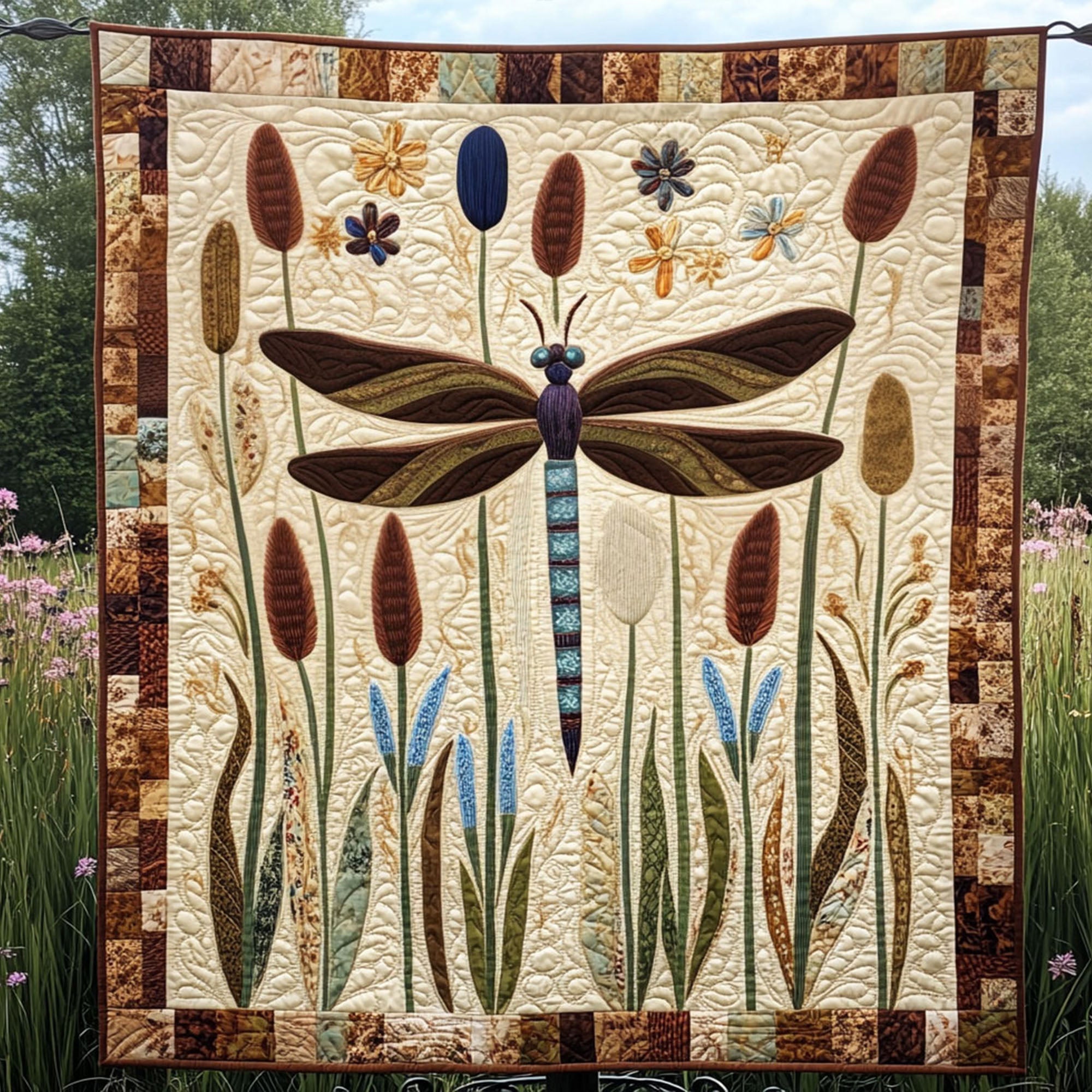 Cattail Serenade Quilted Blanket Sofa Throw Blanket Cool Gifts For Dragonfly Lovers Cattail Serenade Quilted Blanket Sofa Throw Blanket Cool Gifts For Dragonfly Lovers