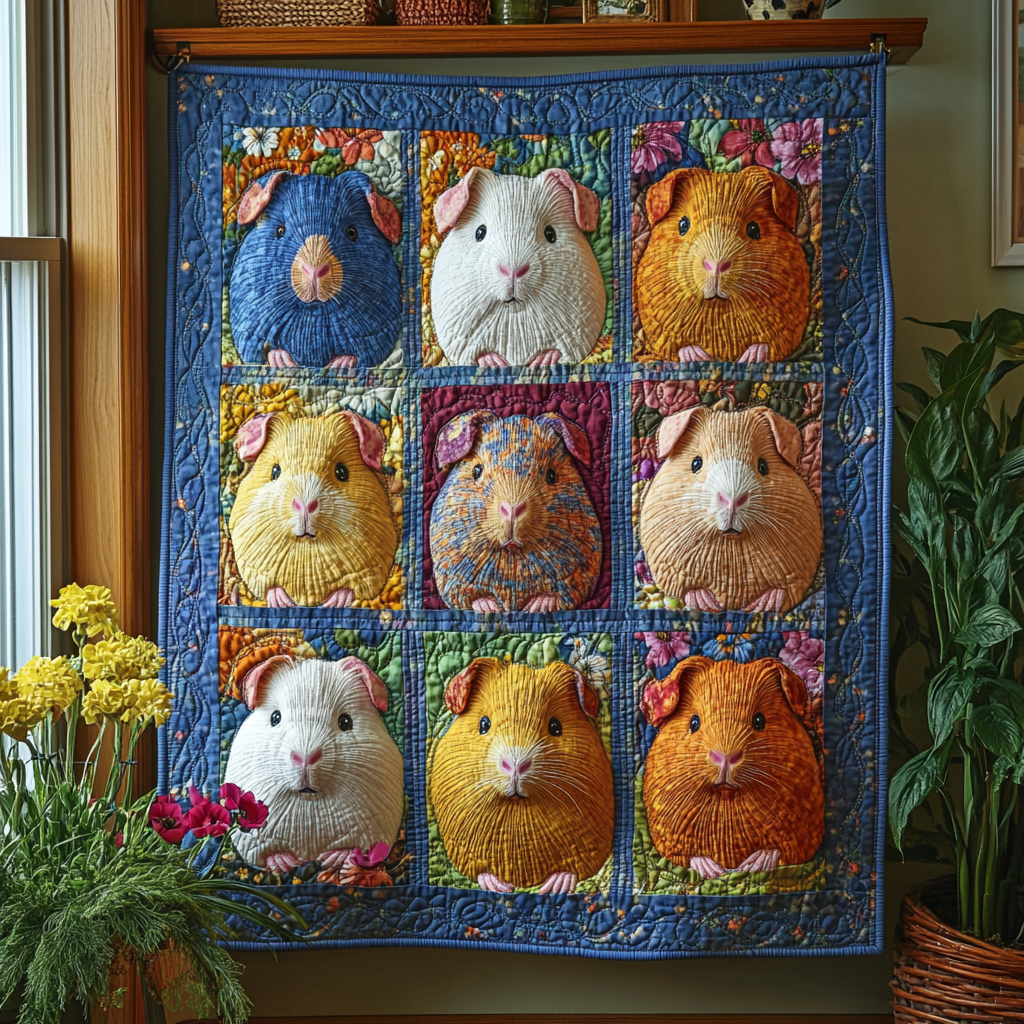 Cavy Wonderland Quilted Blanket Cute Colorful Blanket Pig Lovers Gifts For Her Cavy Wonderland Quilted Blanket Cute Colorful Blanket Pig Lovers Gifts For Her