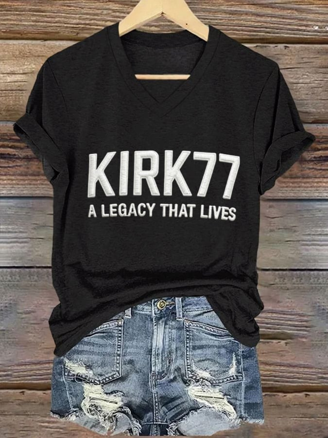 Charlie Kirk 77 Shirt Kirk77 A Legacy That Lives V-neck T-Shirt For Women's Elon Musk Kirk77 Merch Charlie Kirk 77 Shirt Kirk77 A Legacy That Lives V-neck T-Shirt For Women's Elon Musk Kirk77 Merch
