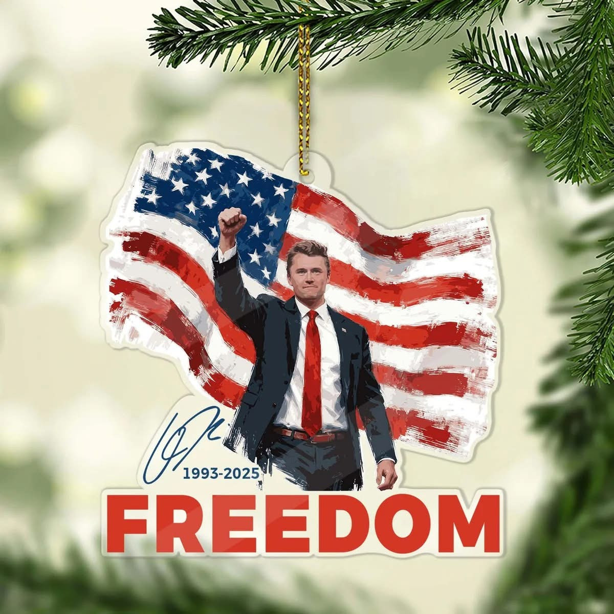 Charlie Kirk Freedom Christmas Ornament Memorial Xmas Tree Ornaments Gifts For Trump Fans