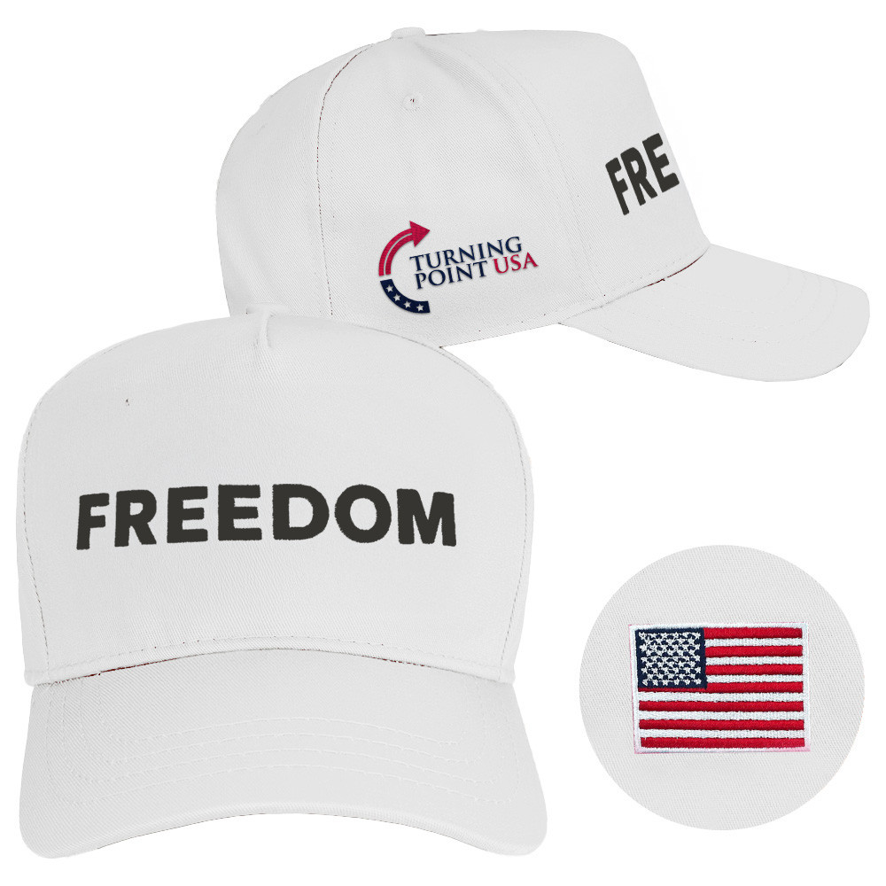 Charlie Kirk Freedom Hat White Embroidered Turning Point USA Merch Charlie Kirk Store Online Charlie Kirk Freedom Hat White Embroidered Turning Point USA Merch Charlie Kirk Store Online