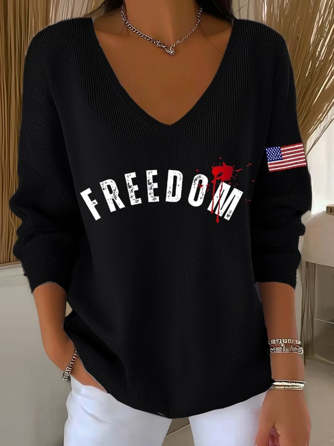 Charlie Kirk Freedom V-Neck Long Sleeve T-Shirt RIP Charlie Kirk Merch Patriotic Gifts Charlie Kirk Freedom V-Neck Long Sleeve T-Shirt RIP Charlie Kirk Merch Patriotic Gifts