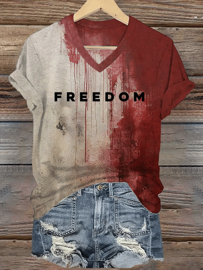Charlie Kirk Merch Bloody Freedom V-Neck T-Shirt I Am Charlie Kirk Shirt Gifts For Her Charlie Kirk Merch Bloody Freedom V-Neck T-Shirt I Am Charlie Kirk Shirt Gifts For Her
